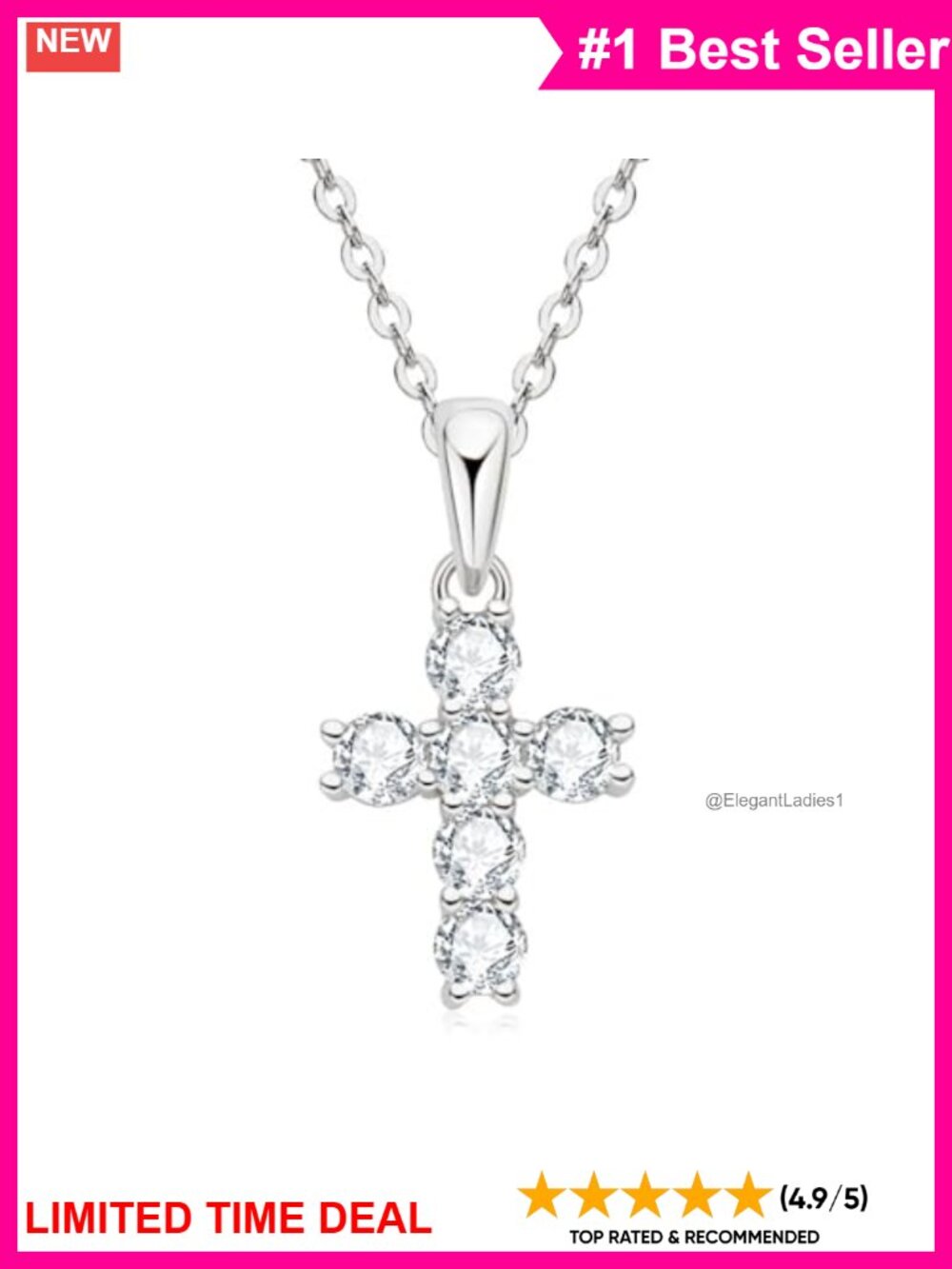 14K Gold Over S925 Silver Vintage Cross Necklace VVS1 Diamond